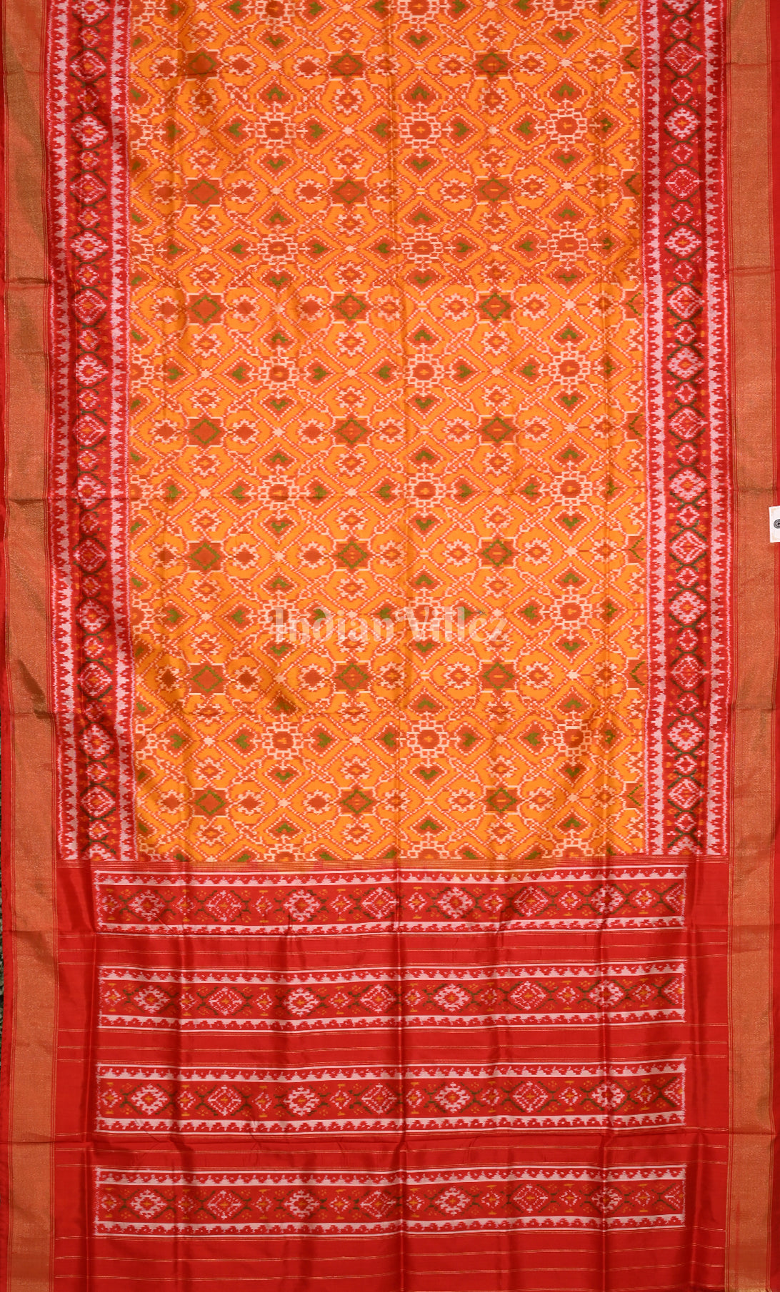 Yellow Red Pochampally Ikat Silk Saree