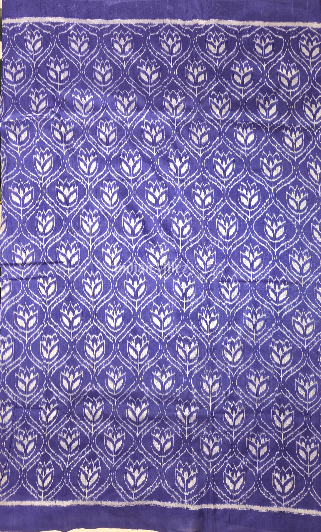 Blue Lotus Motif Odisha Ikat Sambalpuri Silk Fabric