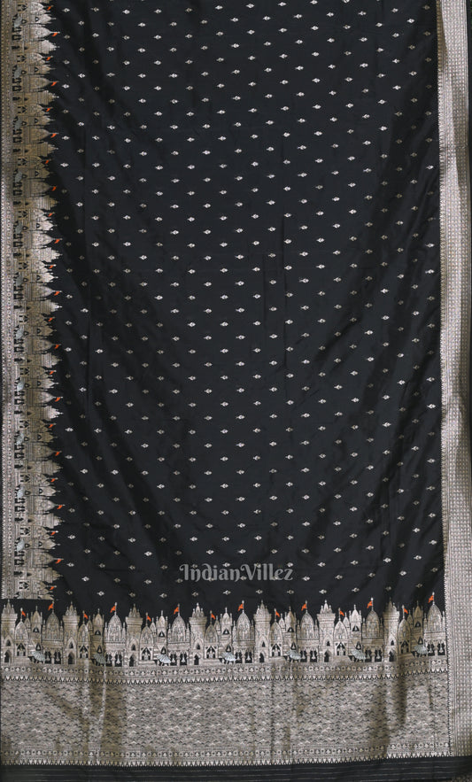 Black Buta Handwoven Banarasi Katan Silk Saree with Kashi Ghat Weaves 