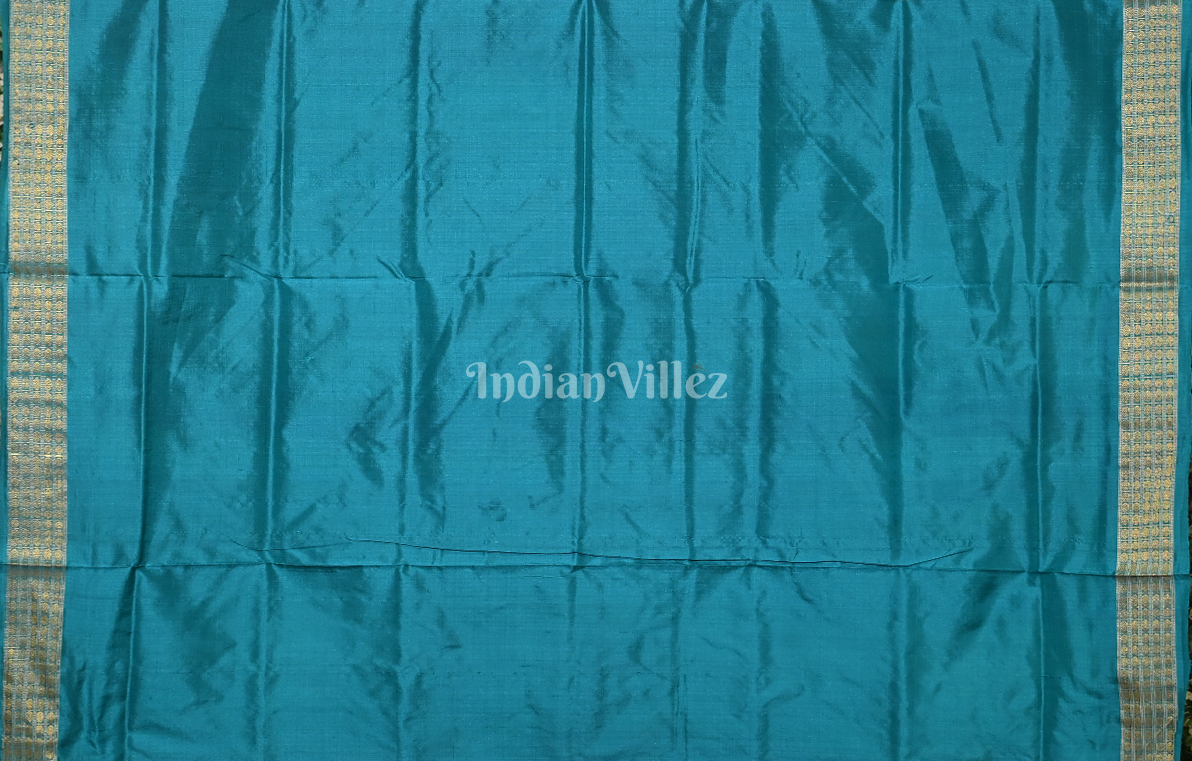 Rust Orange Blue Nabakothi Odisha Ikat Half Tissue Sambalpuri Silk Saree