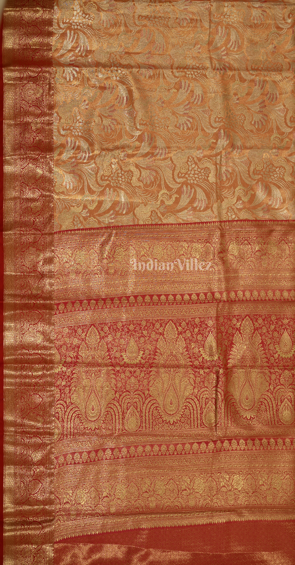 Exclusive Orange Golden Pure Kanjivaram Tissue Silk Saree