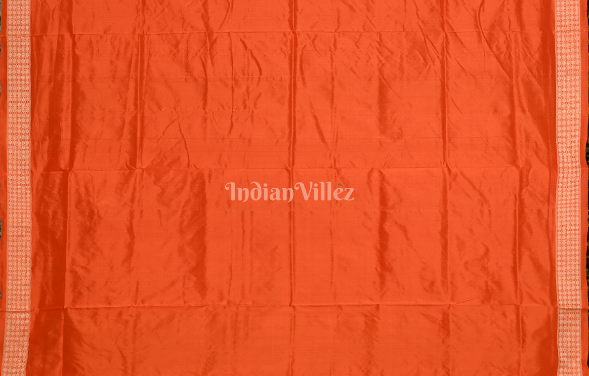 Red Flower Sankha Motif Odisha Ikat Sambalpuri Silk Saree 