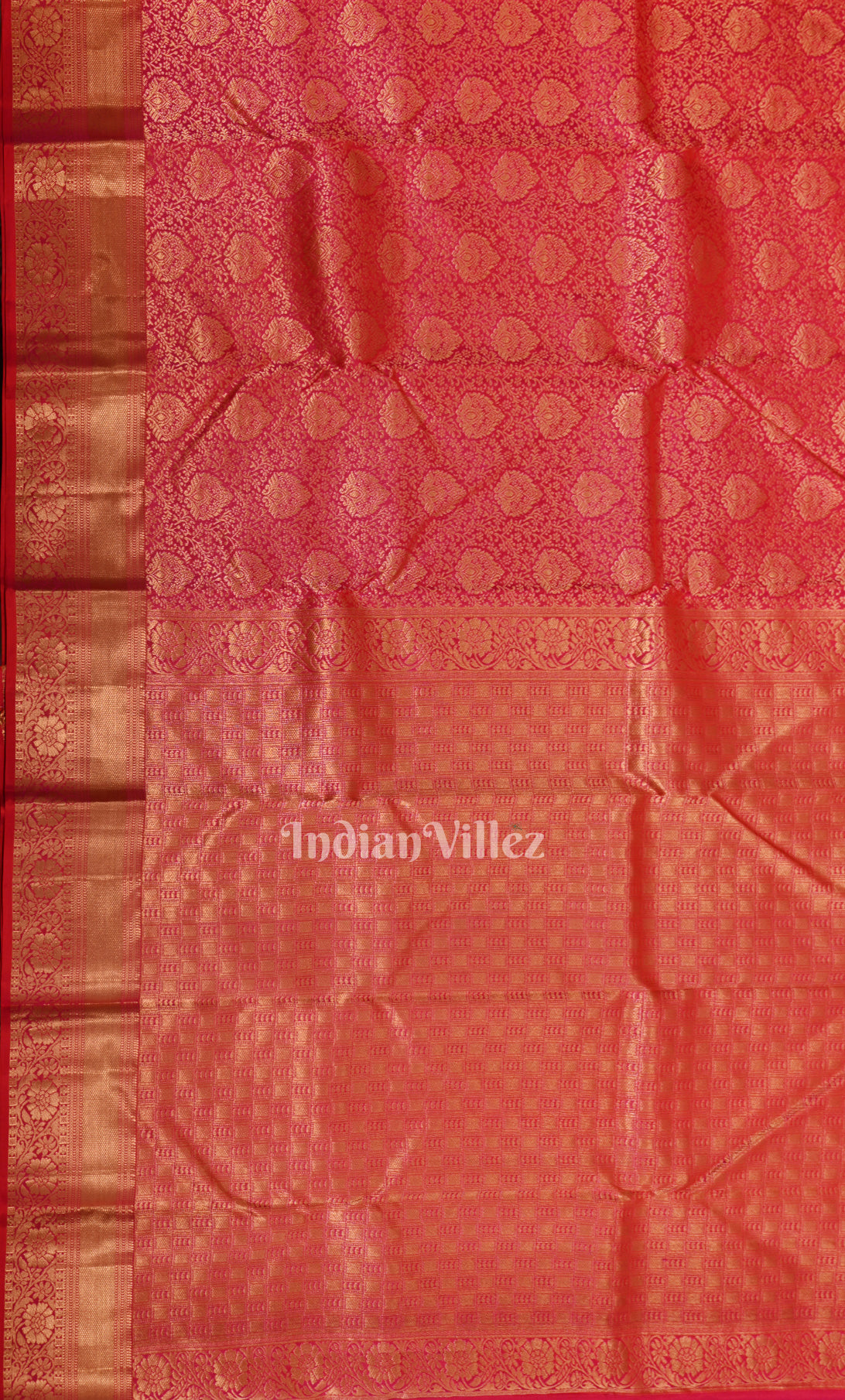 Red with Pink Dual Tone Brocade Pure Kanjivaram Silk Saree 