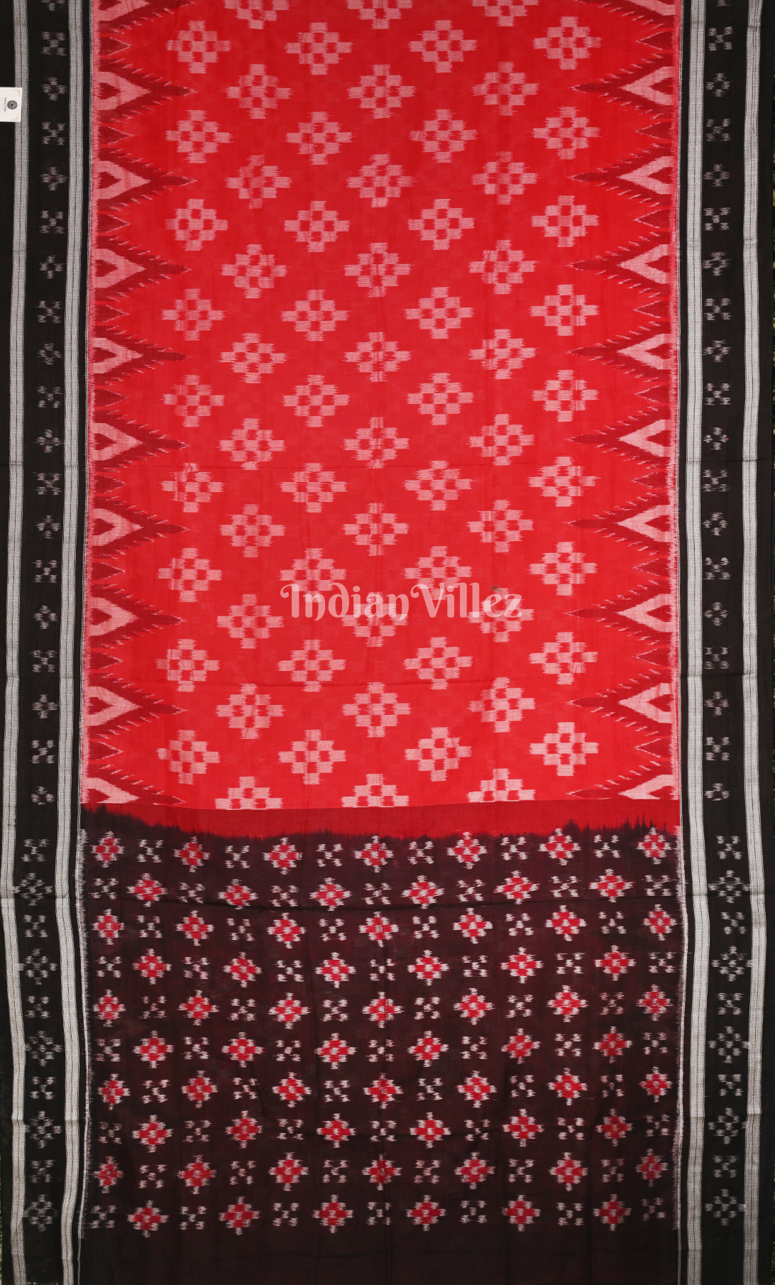 Red Black Pasapali Odisha Ikat Sambalpuri Cotton Saree 