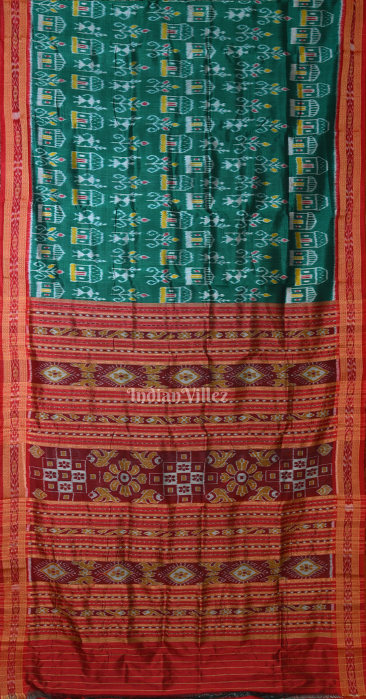 Green Maroon House Tribals Odisha Ikat Khandua Silk Saree 