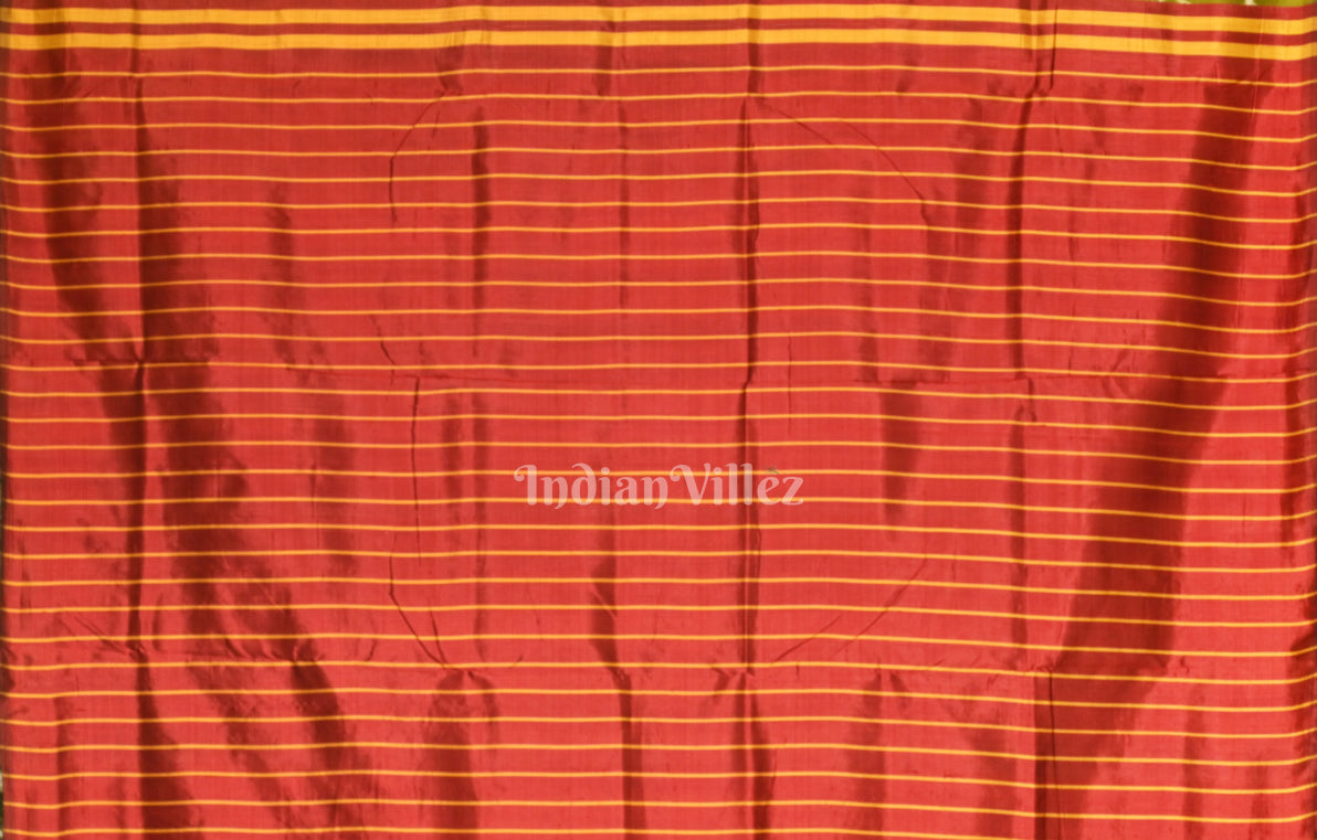 Mustard Yellow Red Odisha Ikat Contemporary Designer Silk Saree with Tribal Anchal