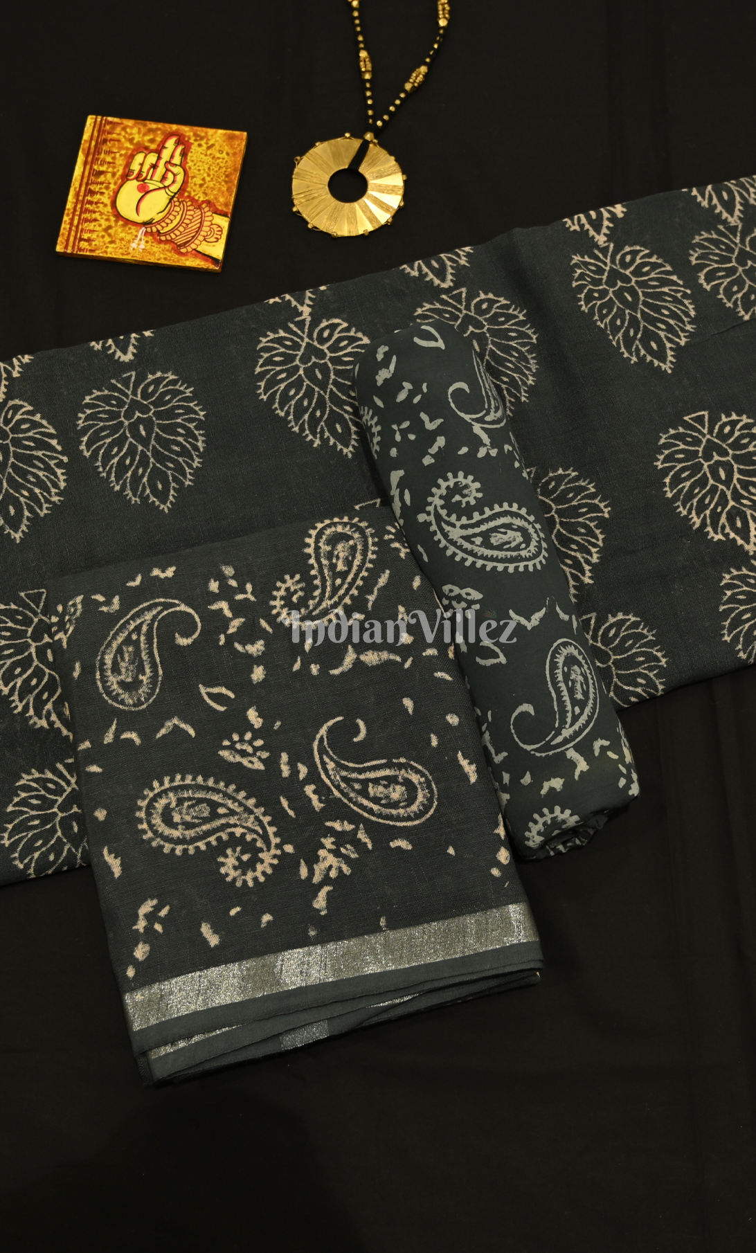 Black Dabu Block Printed Cotton Suit Sets 