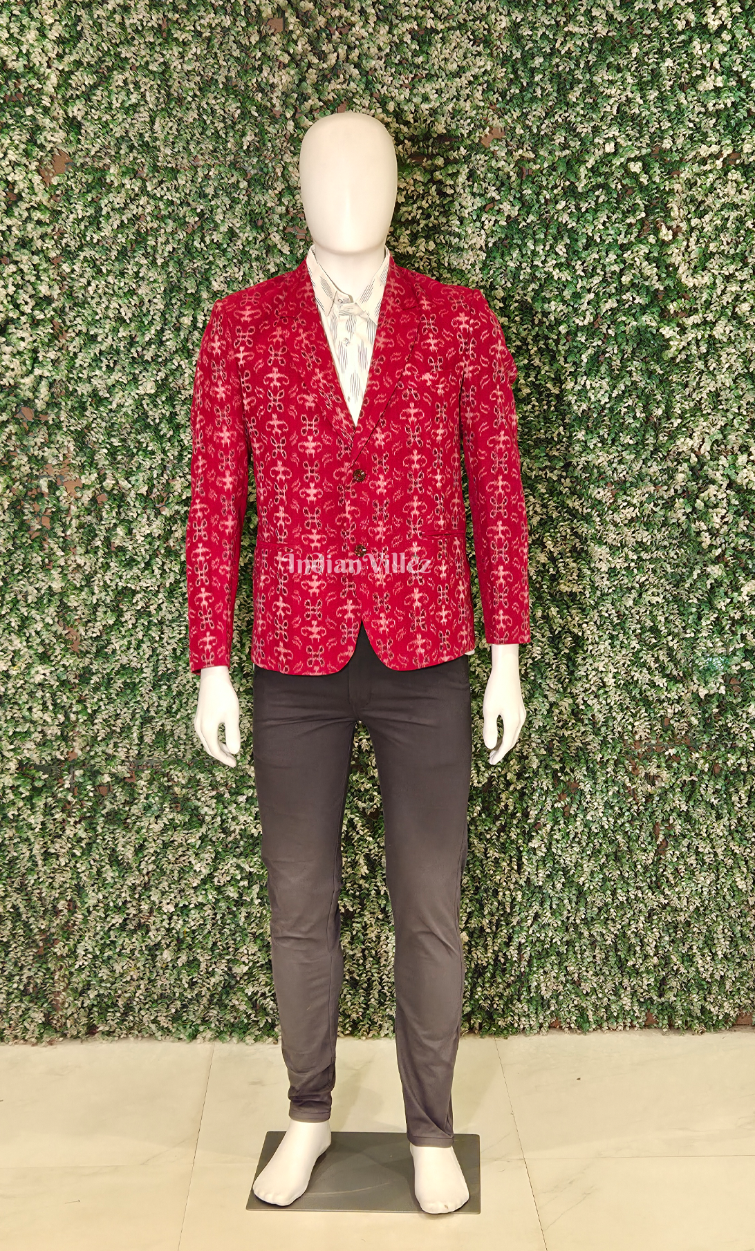 Red Tribal Theme Odisha Ikat Men's Designer Blazer