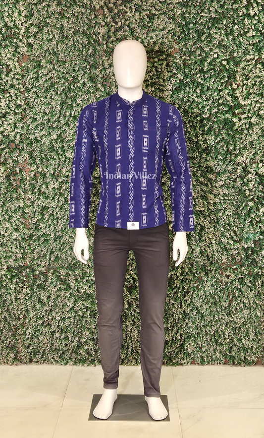 Royal Blue Tipa Design Odisha Ikat Cotton Kurta for Men 

