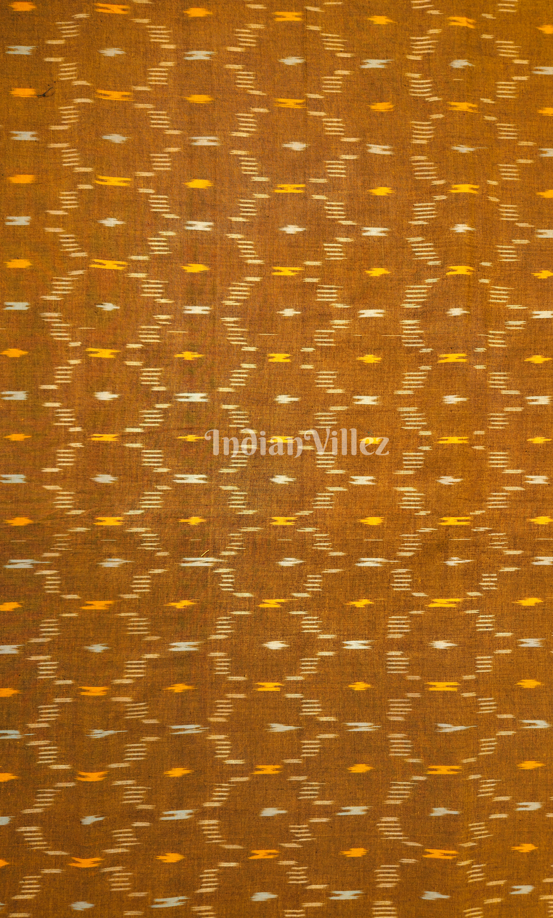 Mustard Brown Pochampally Ikat Cotton Fabric 