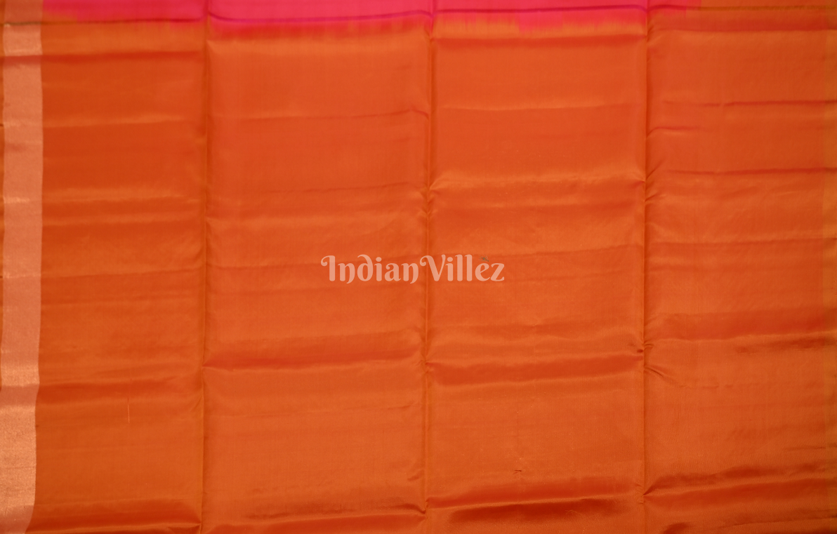 Rani Pink Rust Orange Zari Pure Kanjivaram Soft Silk Saree