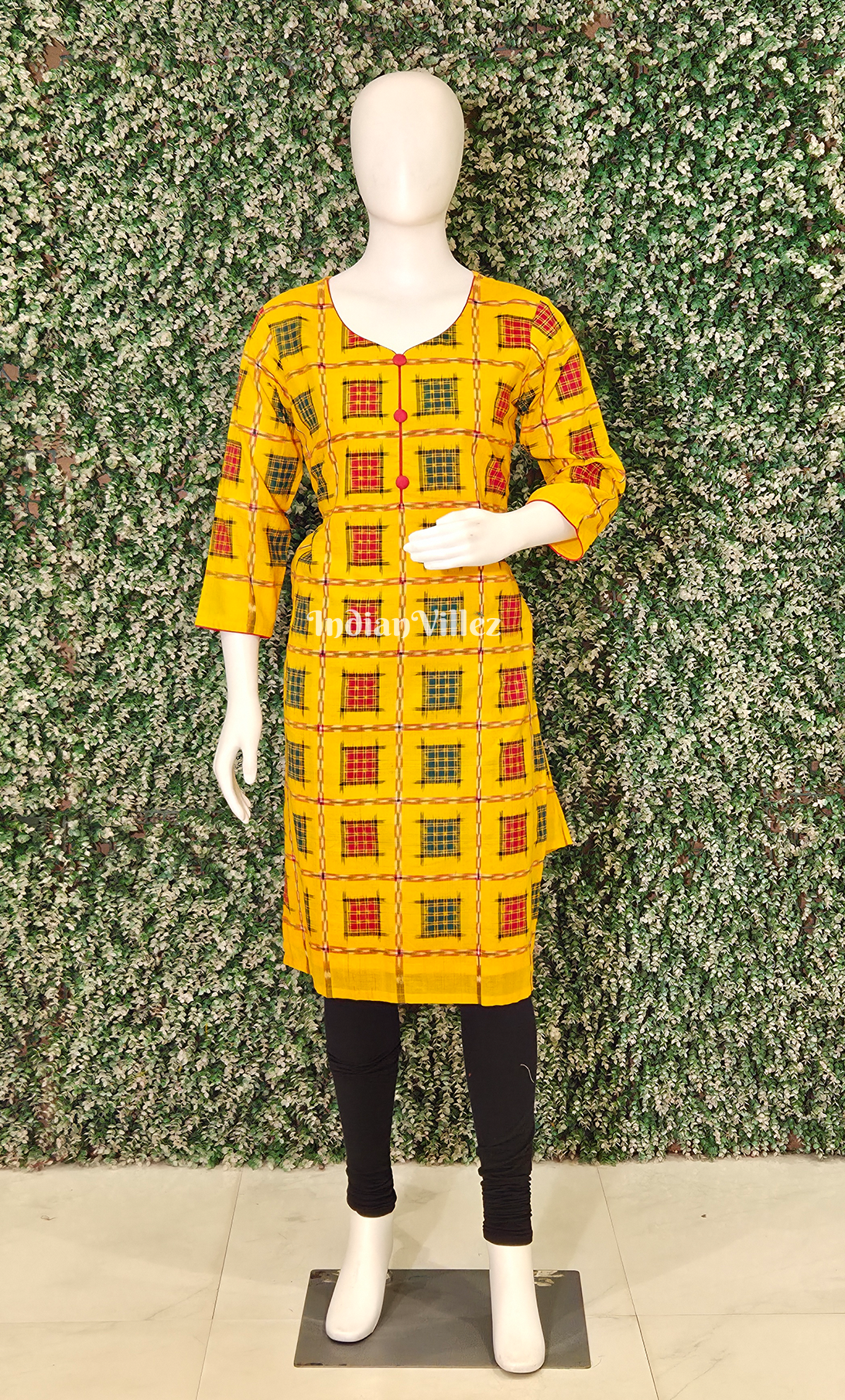 Yellow Red Aswini Odisha Ikat Designer Cotton Kurti for Women