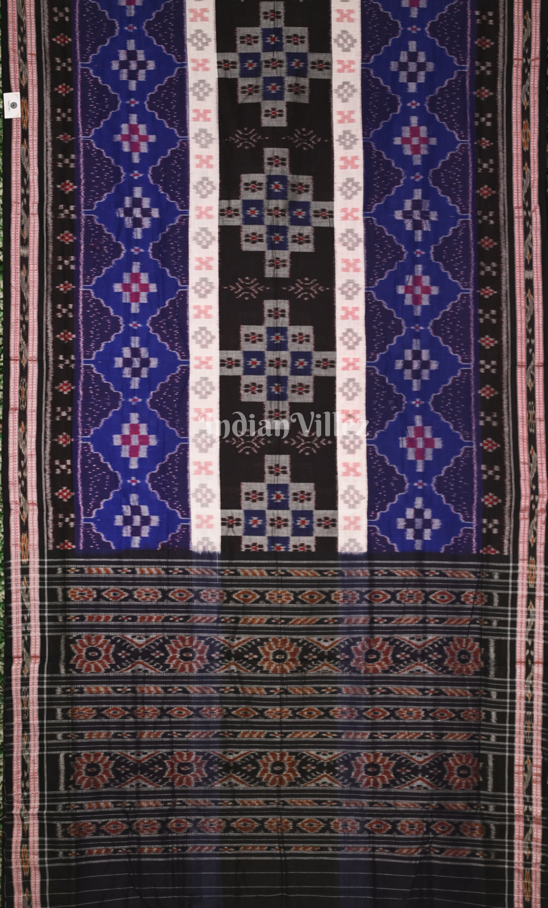 Blue Black Pasapali  Triple Layer Odisha Ikat Sambalpuri Cotton Saree 