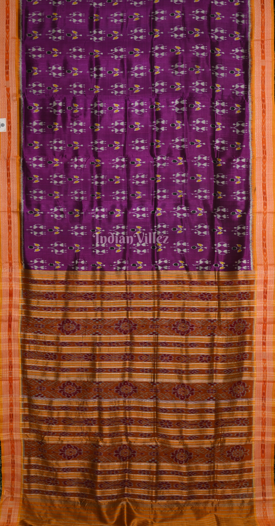 Purple Yellow Tribal Theme Odisha Ikat Khandua Silk Saree