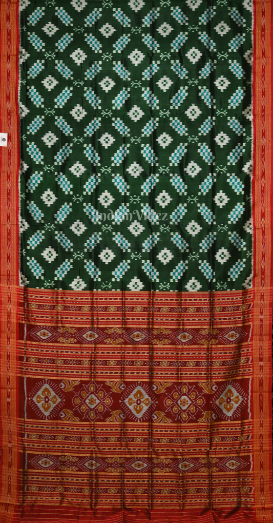 Green Maroon Pasapali Odisha Ikat Khandua Silk Saree
