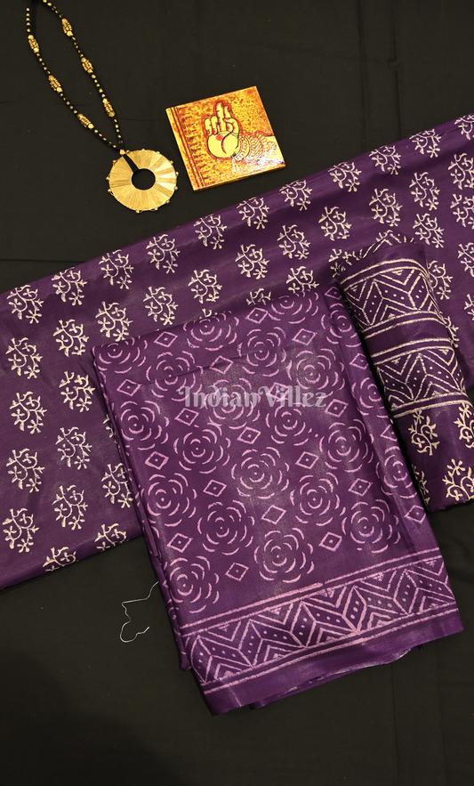 Purple Block Printed Cotton Suit Sets
