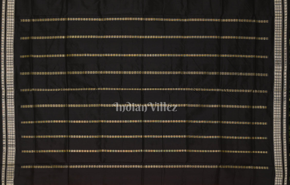 Orange Black Odisha Ikat Bomkai Sambalpuri Silk Saree