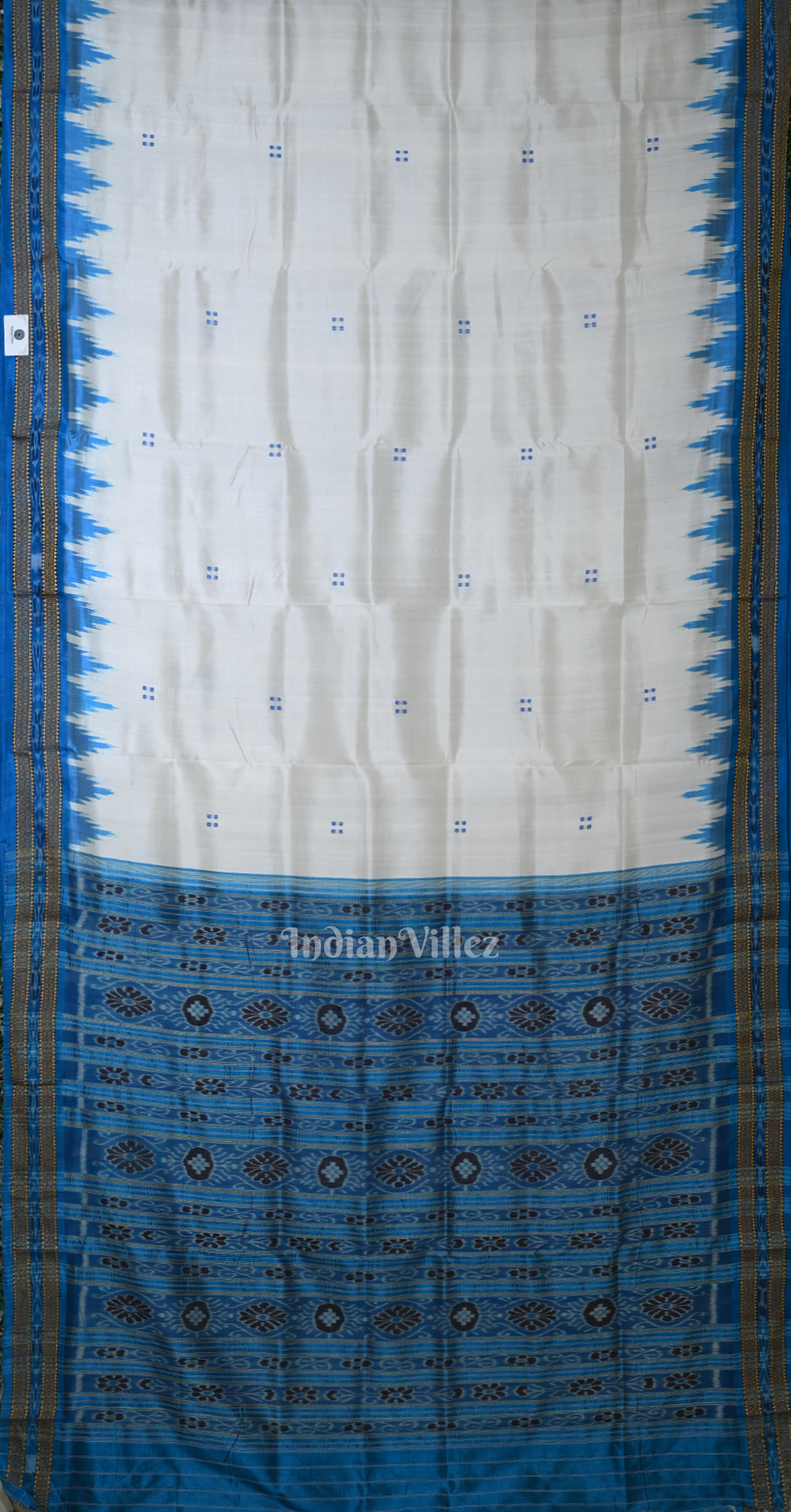 White Blue  Buti Design Odisha Ikat Khandua Silk Saree