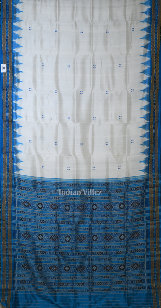 White Blue  Buti Design Odisha Ikat Khandua Silk Saree