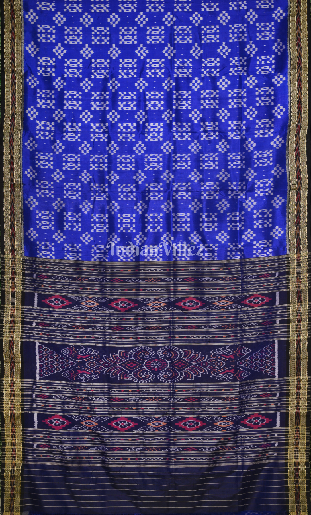 Blue White Pasapali Odisha Ikat Khandua Silk Saree 