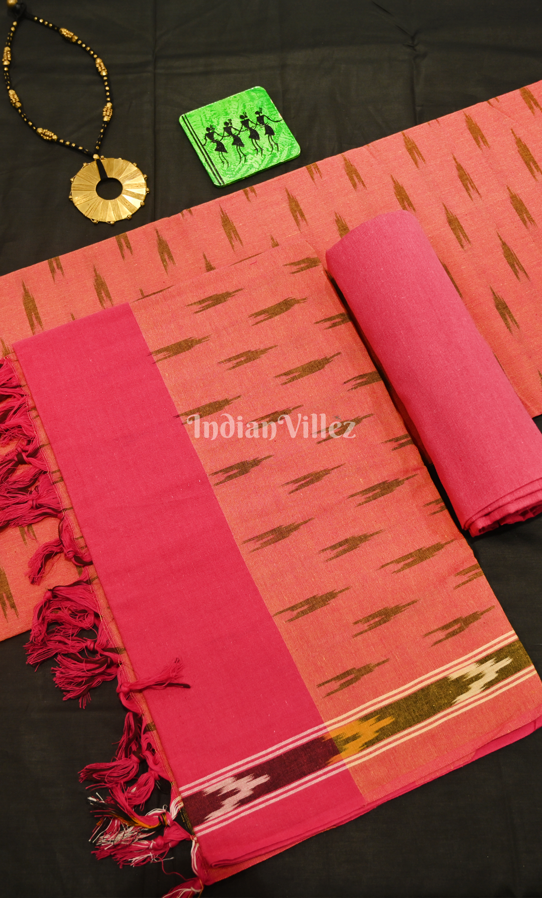 Pink Pochampally Ikat Cotton Unstitched Suit Sets