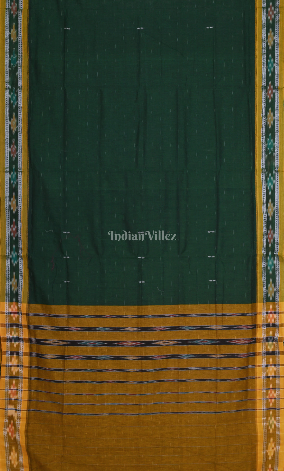 Green Brown Odisha Ikat Maniabandha Cotton Saree 
