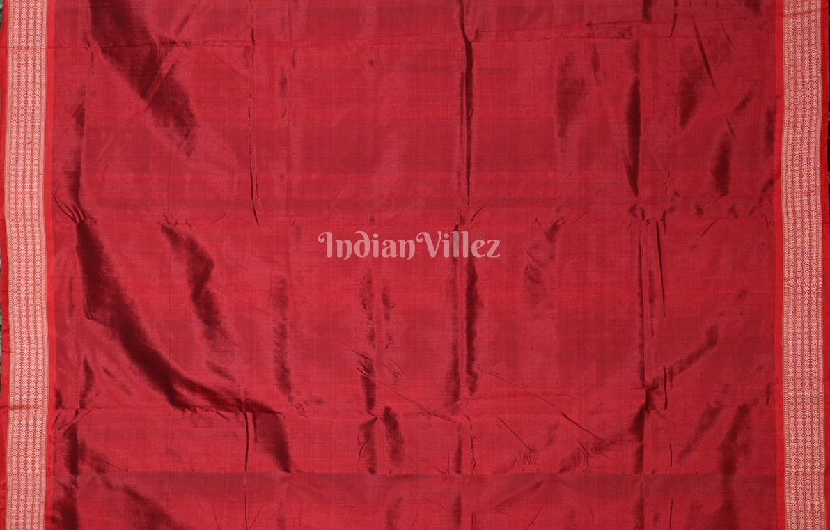 Blue Red Sankha Lotus Motif Odisha Ikat Sambalpuri Silk Saree