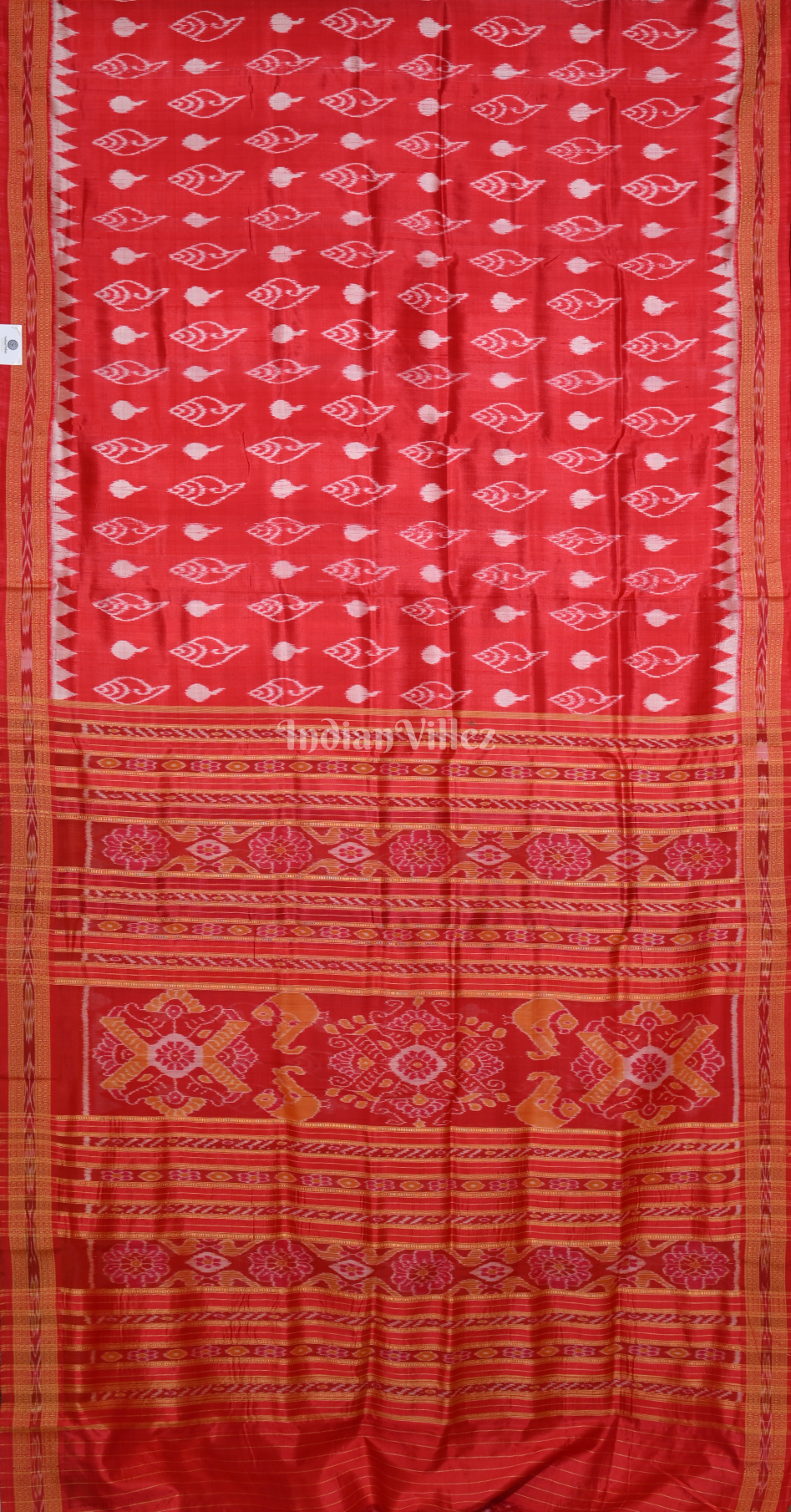 Red Maroon Sankha Motif Odisha Ikat Khandua Silk Saree