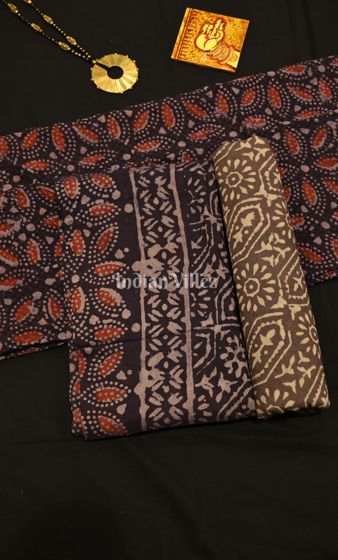 Blue Brown Block Printed Cotton Suit Sets