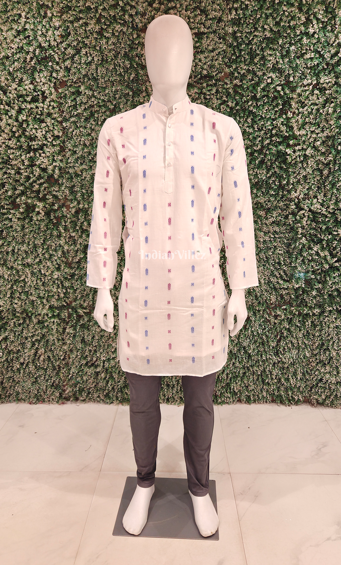 White Fish Motif Odisha Ikat Cotton Kurta for Men