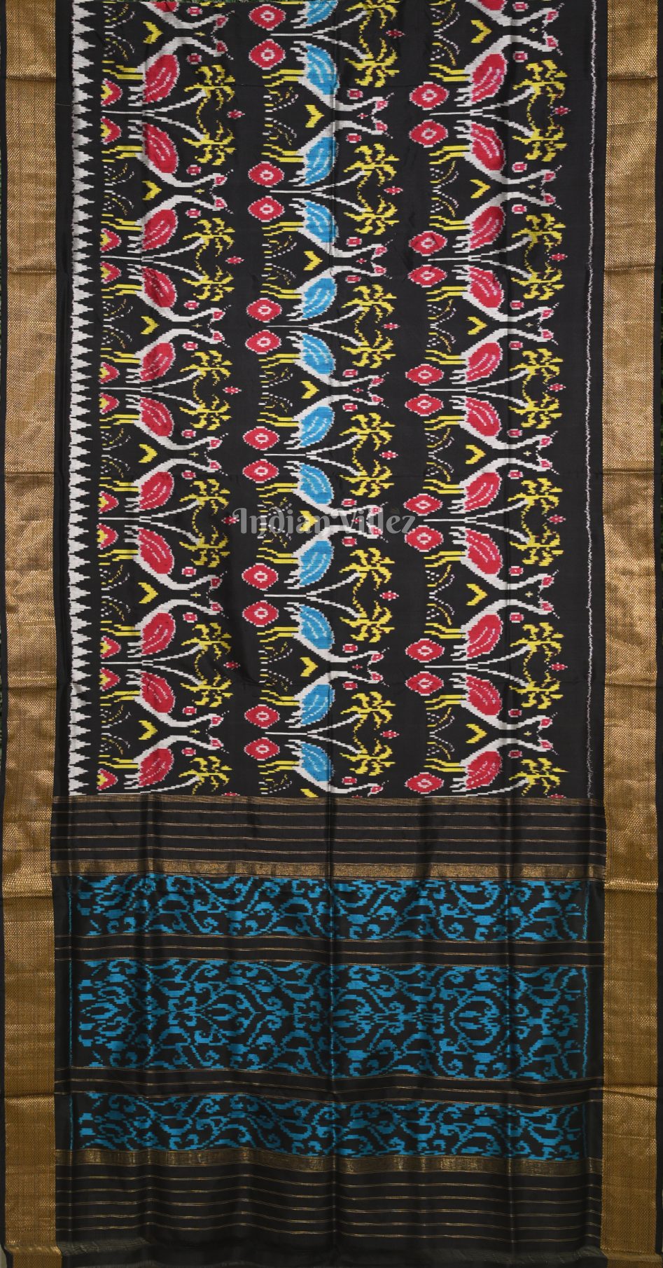 Black Blue Pochampally Ikat Silk Saree 