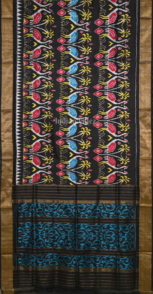 Black Blue Pochampally Ikat Silk Saree 