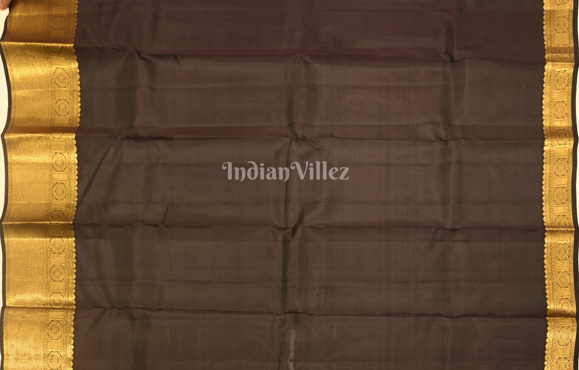  Exclusive Black Golden Leaf Design Brocade Pure Kanjivaram Silk Saree