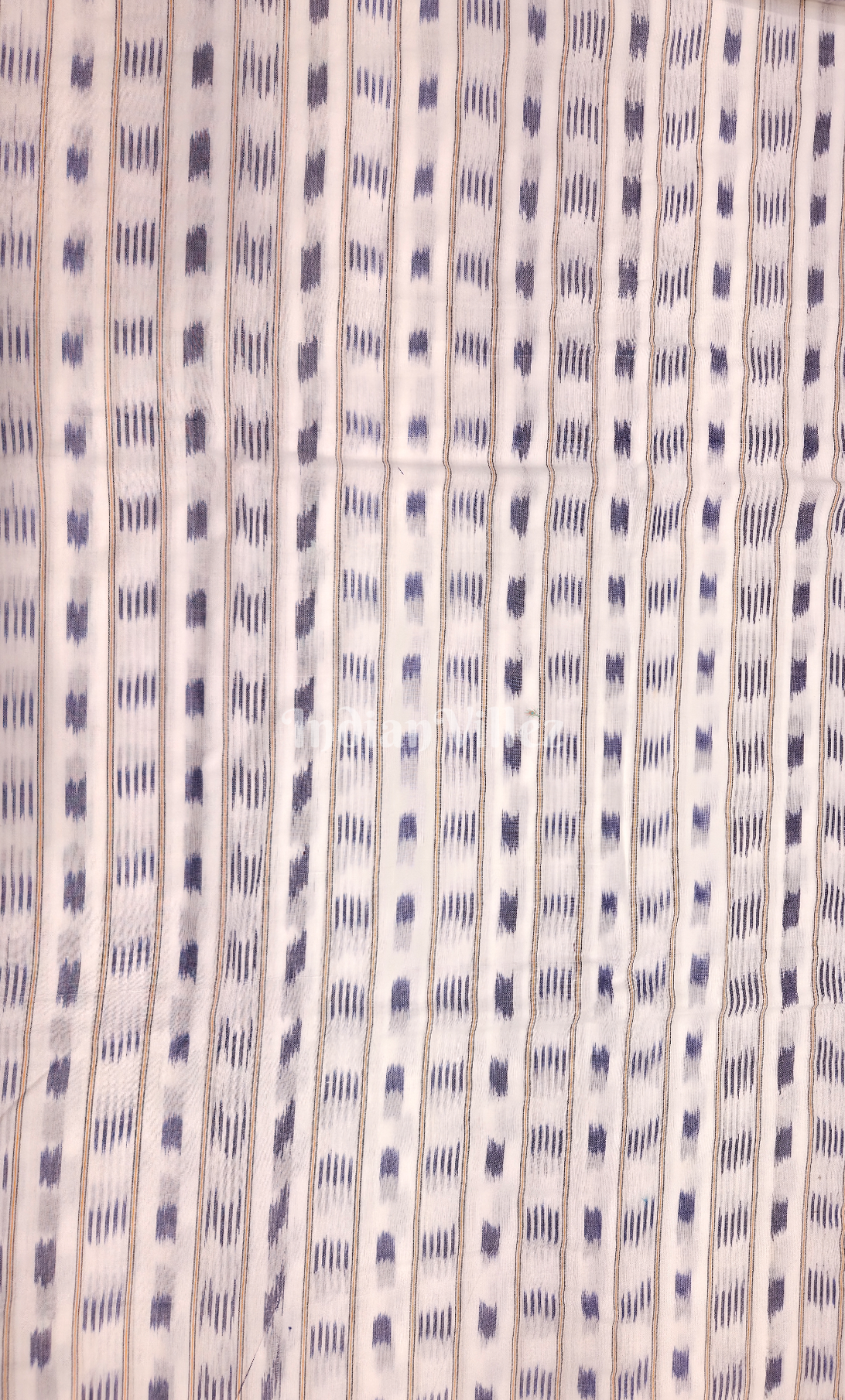 White Blue Odisha Ikat Sambalpuri Cotton Fabric