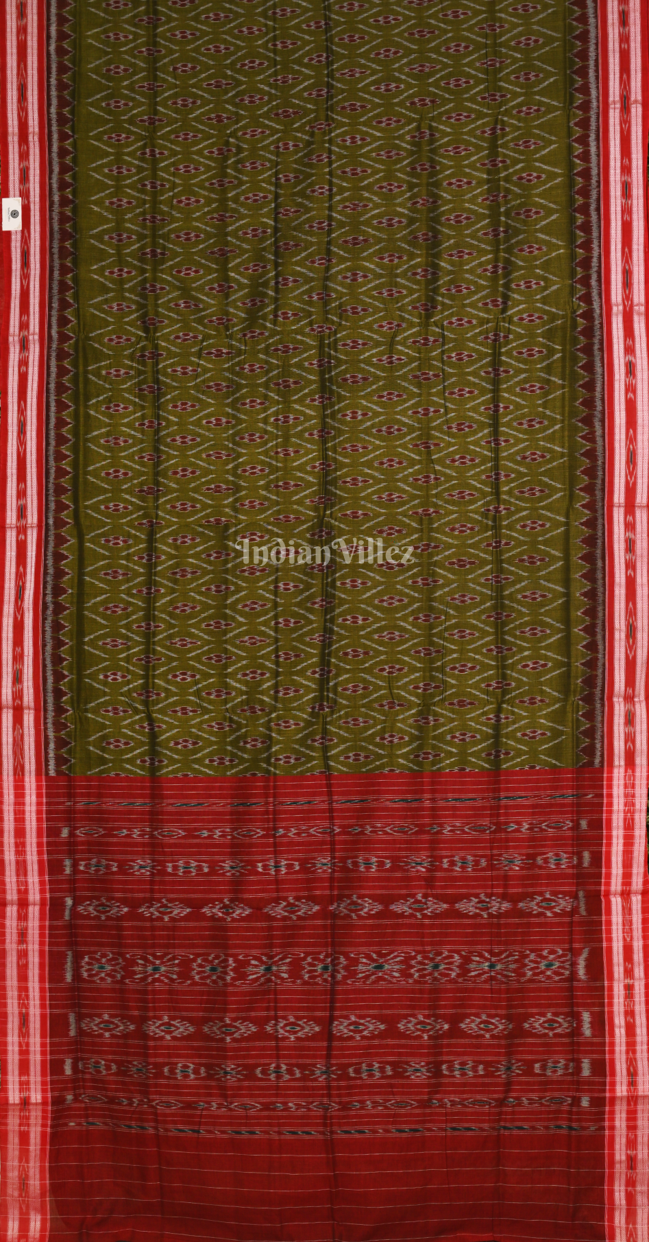 Mehendi Green Maroon Damru Pasapali Odisha Ikat Maniabandha Cotton Saree
