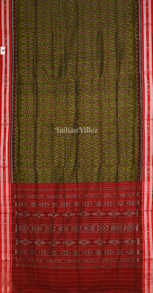 Mehendi Green Maroon Damru Pasapali Odisha Ikat Maniabandha Cotton Saree