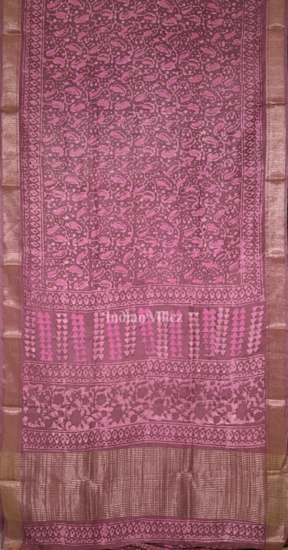 Pink Block Printed Dabu Cotton Saree 