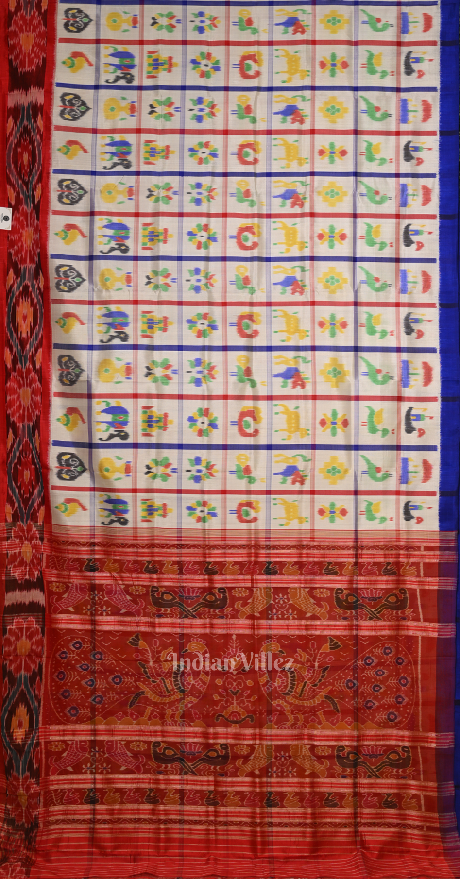 Off White Red Nabakothi Odisha Ikat Contemporary Designer Silk Saree 