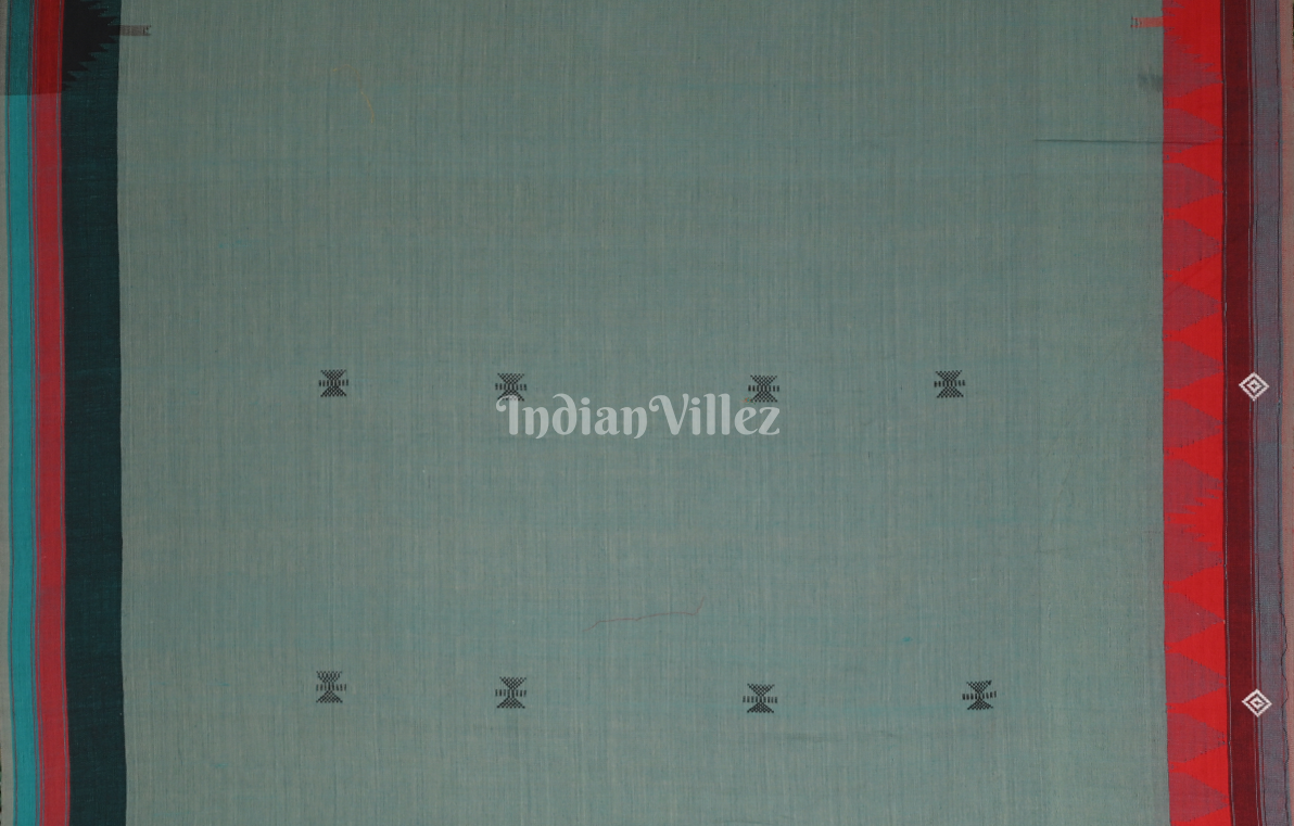 Cyan Green Odisha Handloom Natural Dye Kotpad Cotton Saree