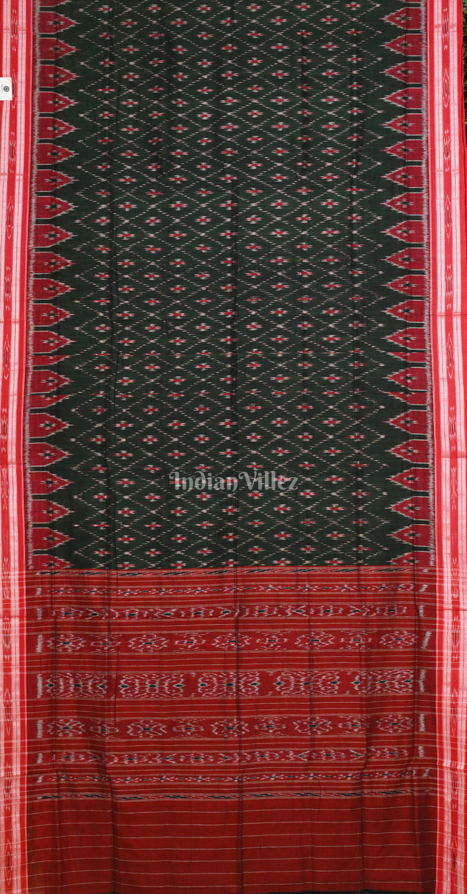Bottle Green Maroon Pasapali Odisha Ikat Maniabandha Cotton Saree 