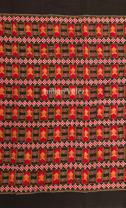 Red Black Fish Motif with Pasapali Odisha Ikat Sambalpuri Ikat Cotton Fabric