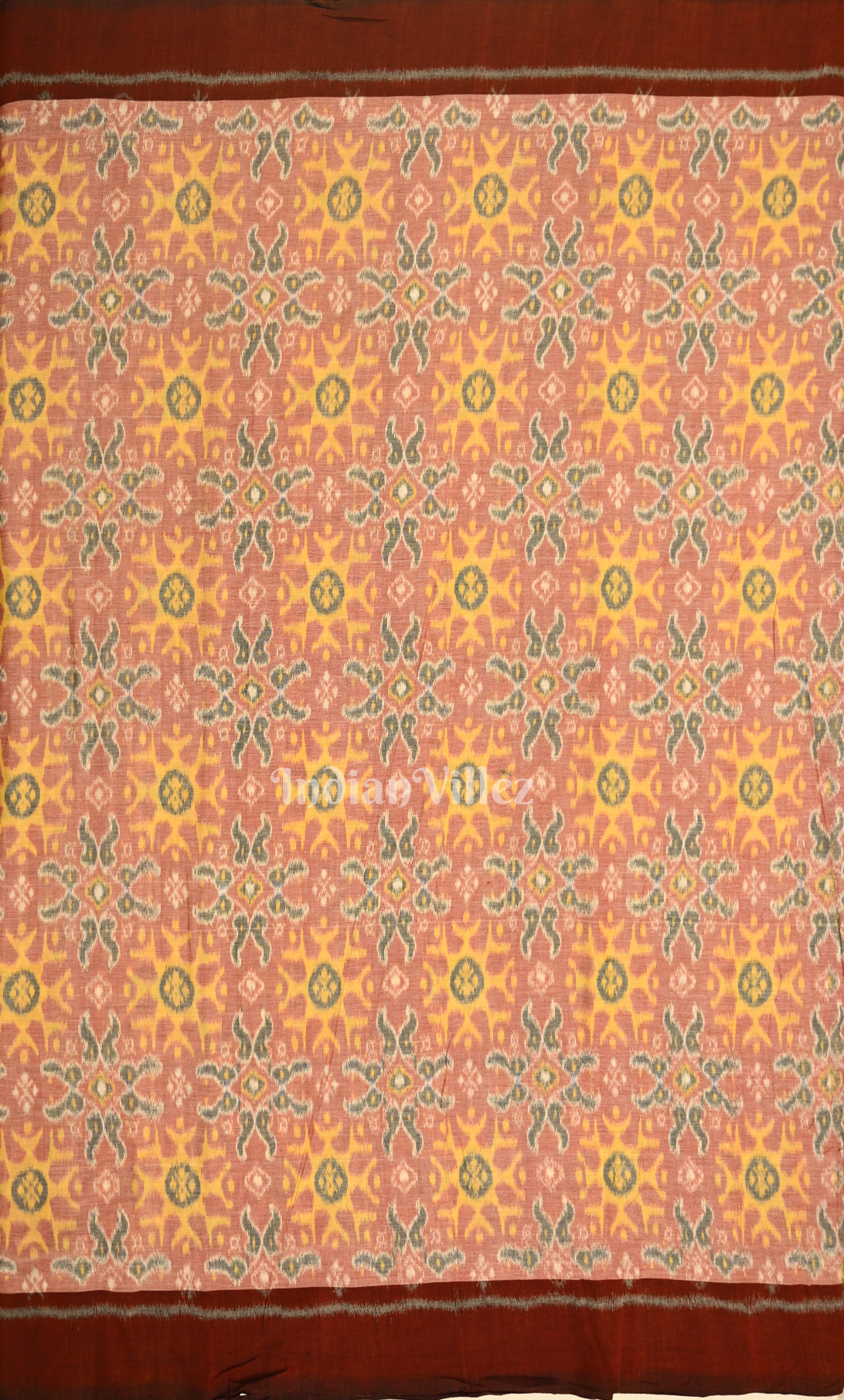 Peach Pink Tribal Theme Odisha Ikat  Sambalpuri Cotton Fabric 