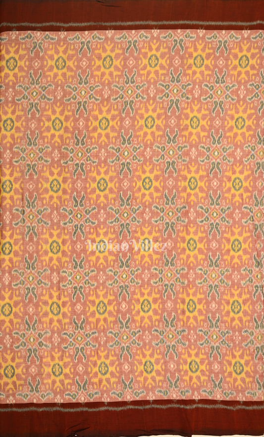 Peach Pink Tribal Theme Odisha Ikat  Sambalpuri Cotton Fabric 