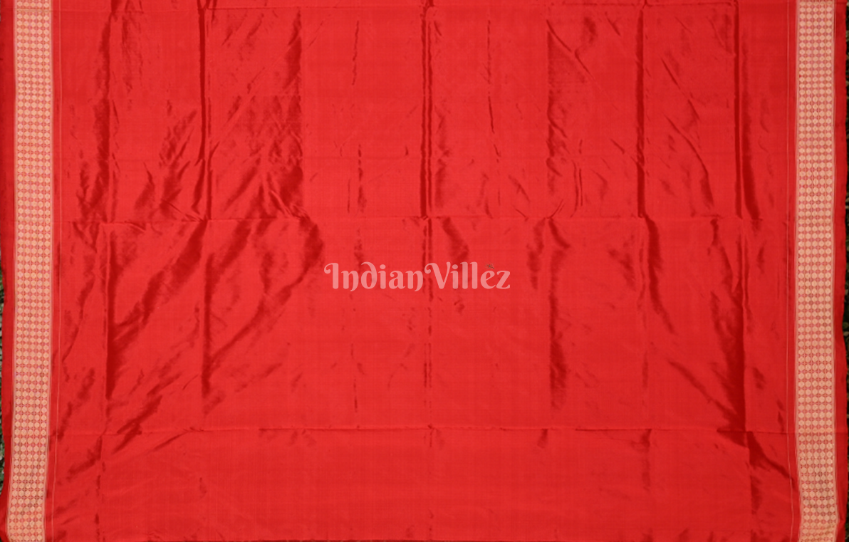 Peach Red Divine Yantra Elegance Odisha Ikat Sambalpuri Silk Saree 