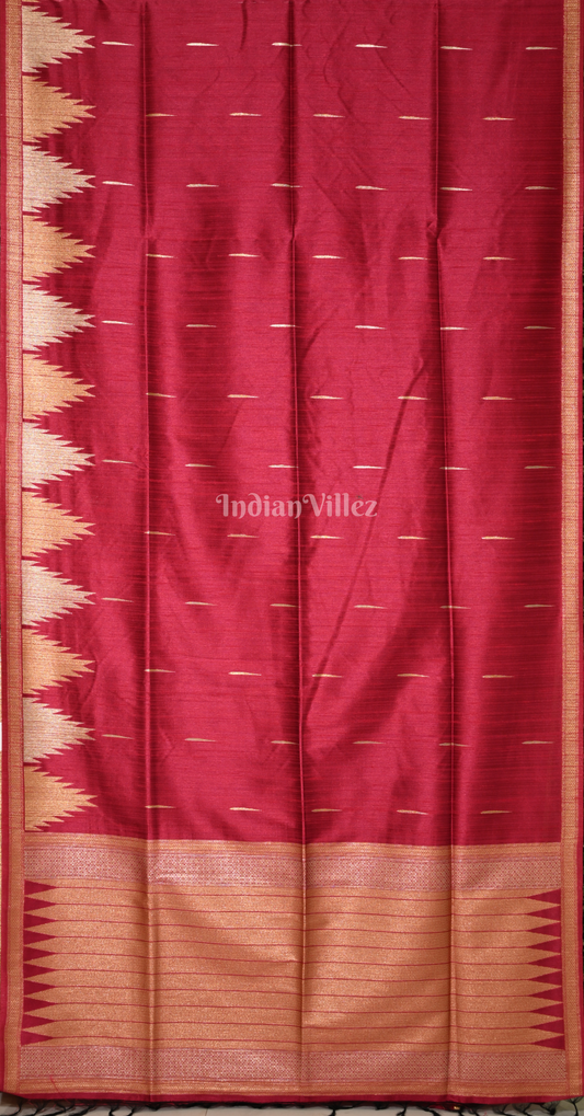 Red Golden Tussar Silk Saree