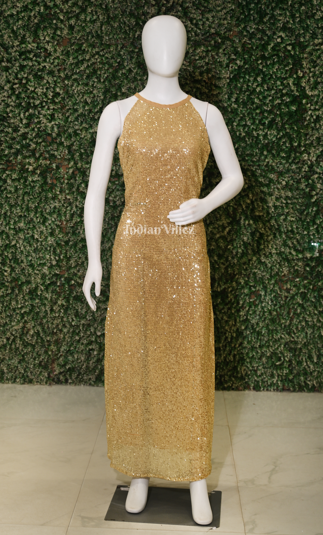Party Wear Designer Gold Indo western Gown with Sequins Work