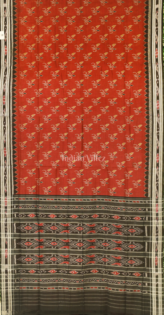 Maroon Red Mayur Chandrika Odisha Ikat Maniabandha Cotton Saree 