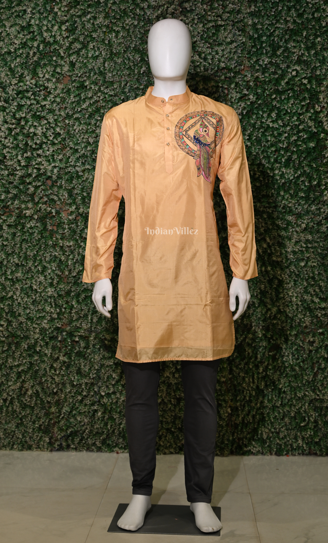 Golden Bird Theme Hand-Painted Pattachitra Kurta 