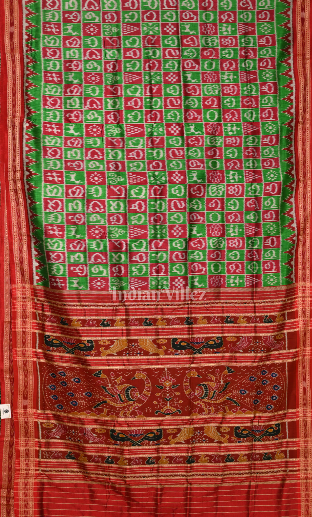 Green Red Odia Barnamala Odisha  Ikat Khandua Silk saree