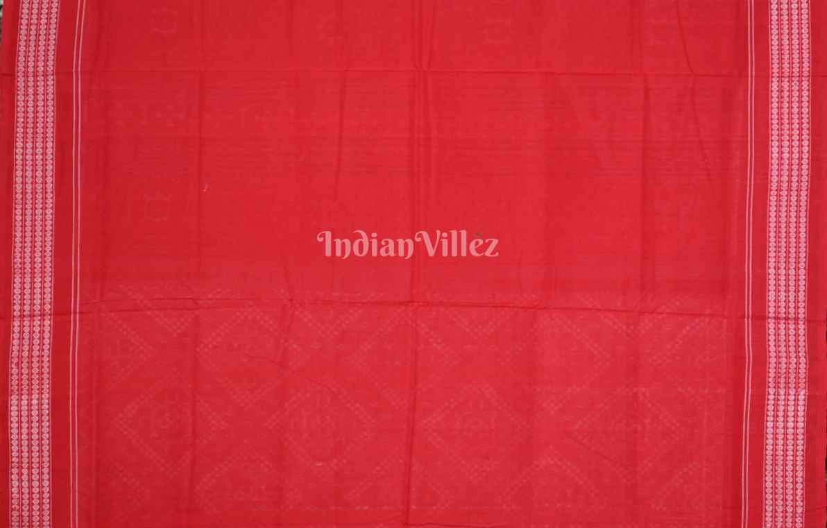Pink Red Geometric Pattern Odisha Ikat Sambalpuri Cotton Saree 